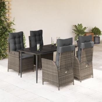 ARDEBO.de - 5-tlg. Garten-Essgruppe mit Kissen Grau Poly Rattan