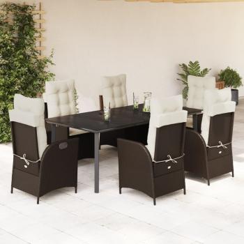 ARDEBO.de - 7-tlg. Garten-Essgruppe mit Kissen Braun Poly Rattan