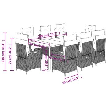 9-tlg. Garten-Essgruppe mit Kissen Braun Poly Rattan