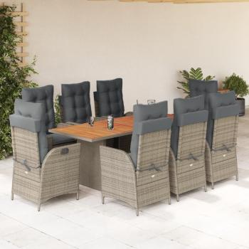 ARDEBO.de - 9-tlg. Garten-Essgruppe mit Kissen Grau Poly Rattan