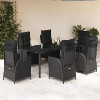 ARDEBO.de - 7-tlg. Garten-Essgruppe mit Kissen Schwarz Poly Rattan