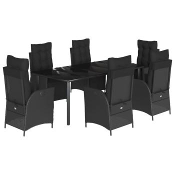 7-tlg. Garten-Essgruppe mit Kissen Schwarz Poly Rattan