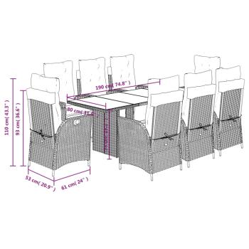 9-tlg. Garten-Essgruppe mit Kissen Hellgrau Poly Rattan