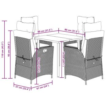 5-tlg. Garten-Essgruppe mit Kissen Hellgrau Poly Rattan
