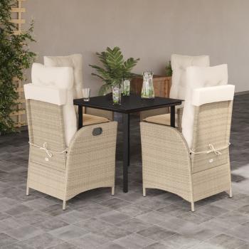 ARDEBO.de - 5-tlg. Garten-Essgruppe mit Kissen Beige Poly Rattan