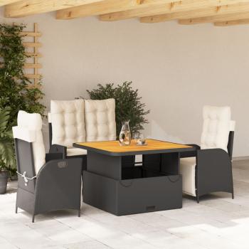 ARDEBO.de - 4-tlg. Garten-Essgruppe mit Kissen Schwarz Poly Rattan