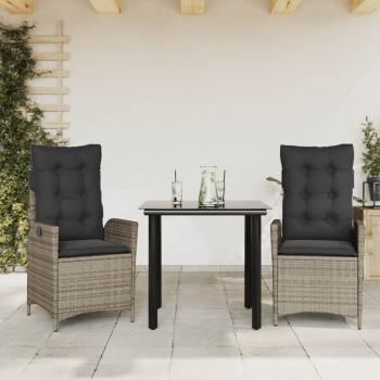 ARDEBO.de - 3-tlg. Garten-Essgruppe mit Kissen Grau Poly Rattan