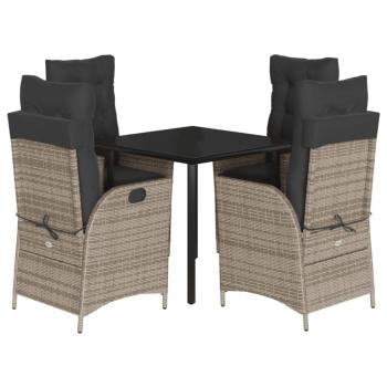 5-tlg. Garten-Essgruppe mit Kissen Grau Poly Rattan