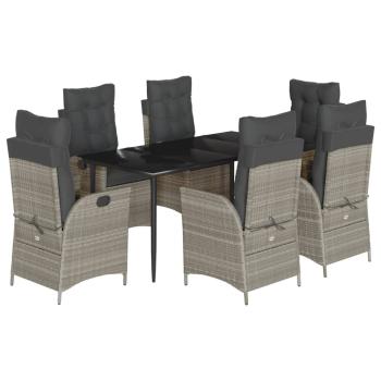 7-tlg. Garten-Essgruppe mit Kissen Hellgrau Poly Rattan