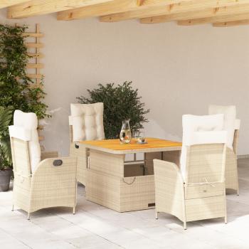 ARDEBO.de - 5-tlg. Garten-Essgruppe mit Kissen Beige Poly Rattan