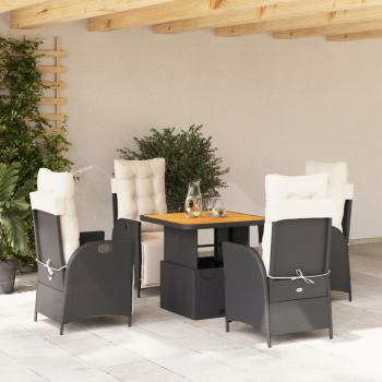 ARDEBO.de - 5-tlg. Garten-Essgruppe mit Kissen Schwarz Poly Rattan