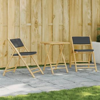 ARDEBO.de - 3-tlg. Bistro-Set Klappbar mit Dunkelgrauen Kissen Bambus