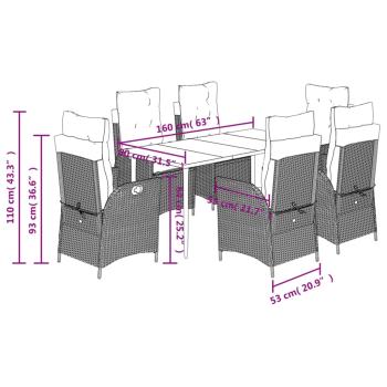 7-tlg. Garten-Essgruppe mit Kissen Braun Poly Rattan