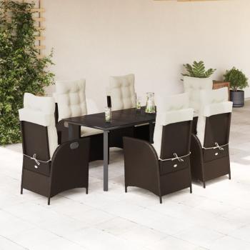 ARDEBO.de - 7-tlg. Garten-Essgruppe mit Kissen Braun Poly Rattan