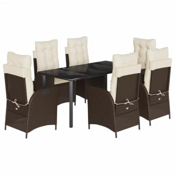 7-tlg. Garten-Essgruppe mit Kissen Braun Poly Rattan
