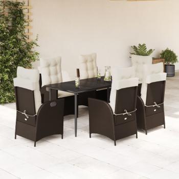 ARDEBO.de - 7-tlg. Garten-Essgruppe mit Kissen Braun Poly Rattan