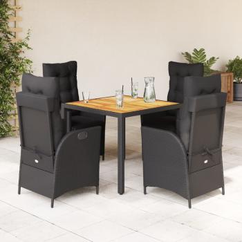 ARDEBO.de - 5-tlg. Garten-Essgruppe mit Kissen Schwarz Poly Rattan