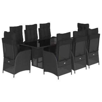 9-tlg. Garten-Essgruppe mit Kissen Schwarz Poly Rattan