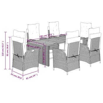 ARDEBO.de - 7-tlg. Garten-Essgruppe mit Kissen Beige Poly Rattan