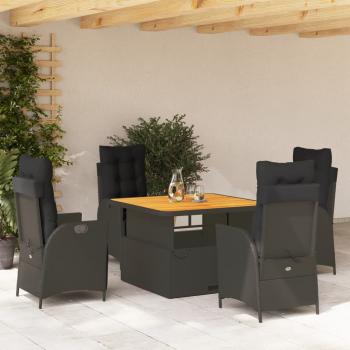 ARDEBO.de - 5-tlg. Garten-Essgruppe mit Kissen Schwarz Poly Rattan