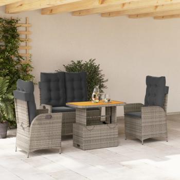 ARDEBO.de - 4-tlg. Garten-Essgruppe mit Kissen Grau Poly Rattan