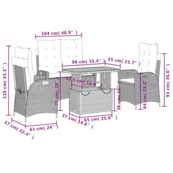 4-tlg. Garten-Essgruppe mit Kissen Grau Poly Rattan