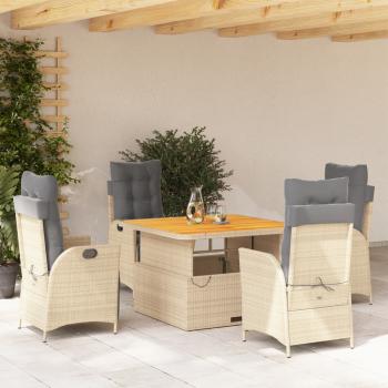 ARDEBO.de - 5-tlg. Garten-Essgruppe mit Kissen Beige Poly Rattan