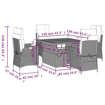 5-tlg. Garten-Essgruppe mit Kissen Beige Poly Rattan