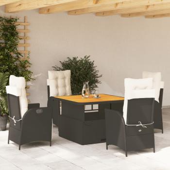 ARDEBO.de - 5-tlg. Garten-Essgruppe mit Kissen Schwarz Poly Rattan