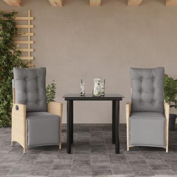 ARDEBO.de - 3-tlg. Garten-Essgruppe mit Kissen Beigemischung Poly Rattan