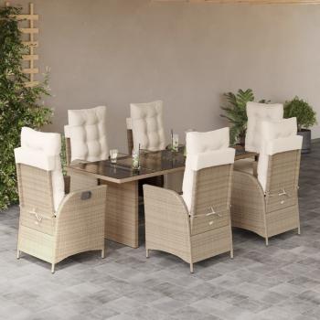 ARDEBO.de - 7-tlg. Garten-Essgruppe mit Kissen Beige Poly Rattan