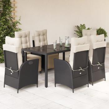 ARDEBO.de - 7-tlg. Garten-Essgruppe mit Kissen Schwarz Poly Rattan