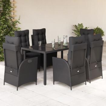 ARDEBO.de - 7-tlg. Garten-Essgruppe mit Kissen Schwarz Poly Rattan