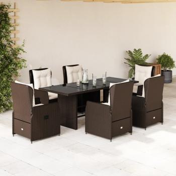 ARDEBO.de - 7-tlg. Garten-Essgruppe mit Kissen Braun Poly Rattan