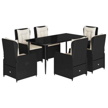 7-tlg. Garten-Essgruppe mit Kissen Schwarz Poly Rattan