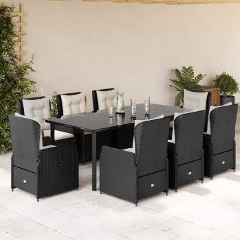 ARDEBO.de - 9-tlg. Garten-Essgruppe mit Kissen Schwarz Poly Rattan