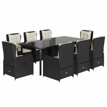 9-tlg. Garten-Essgruppe mit Kissen Schwarz Poly Rattan