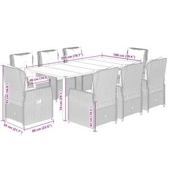 9-tlg. Garten-Essgruppe mit Kissen Schwarz Poly Rattan