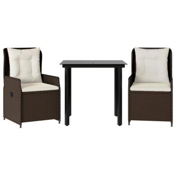 3-tlg. Garten-Essgruppe mit Kissen Braun Poly Rattan