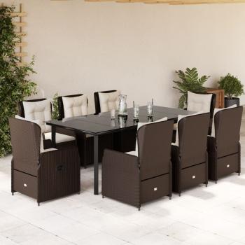 ARDEBO.de - 9-tlg. Garten-Essgruppe mit Kissen Braun Poly Rattan