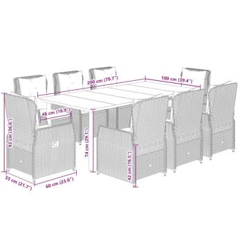 9-tlg. Garten-Essgruppe mit Kissen Braun Poly Rattan