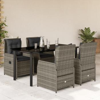 ARDEBO.de - 5-tlg. Garten-Essgruppe mit Kissen Grau Poly Rattan