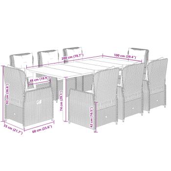 9-tlg. Garten-Essgruppe mit Kissen Hellgrau Poly Rattan