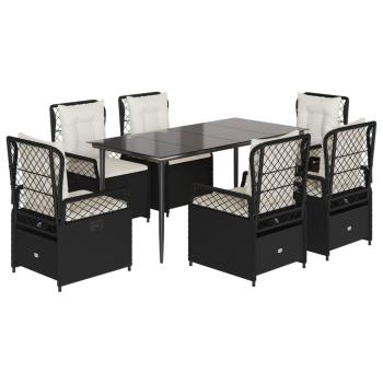 ARDEBO.de - 7-tlg. Garten-Essgruppe mit Kissen Schwarz Poly Rattan