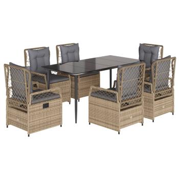 7-tlg. Garten-Essgruppe mit Kissen Beige Poly Rattan