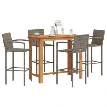 ARDEBO.de - 5-tlg. Gartenbar-Set Grau Massivholz Akazie und Poly Rattan