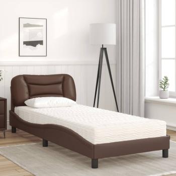 Bett mit Matratze Braun 80x200 cm Kunstleder