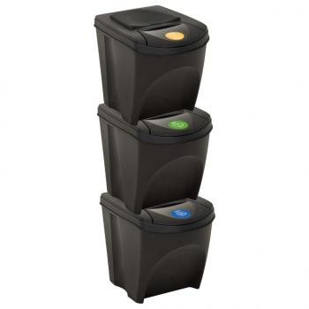 ARDEBO.de - Stapelbare Mülleimer 3 Stk. Anthrazit 75 L  