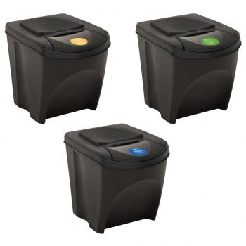 Stapelbare Mülleimer 3 Stk. Anthrazit 75 L  