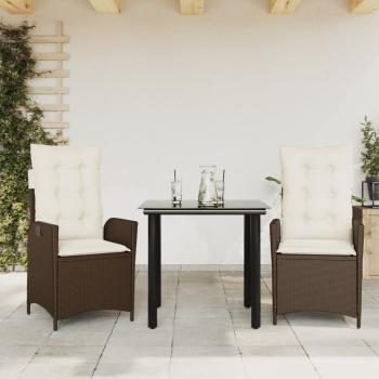 ARDEBO.de - 3-tlg. Garten-Essgruppe mit Kissen Braun Poly Rattan